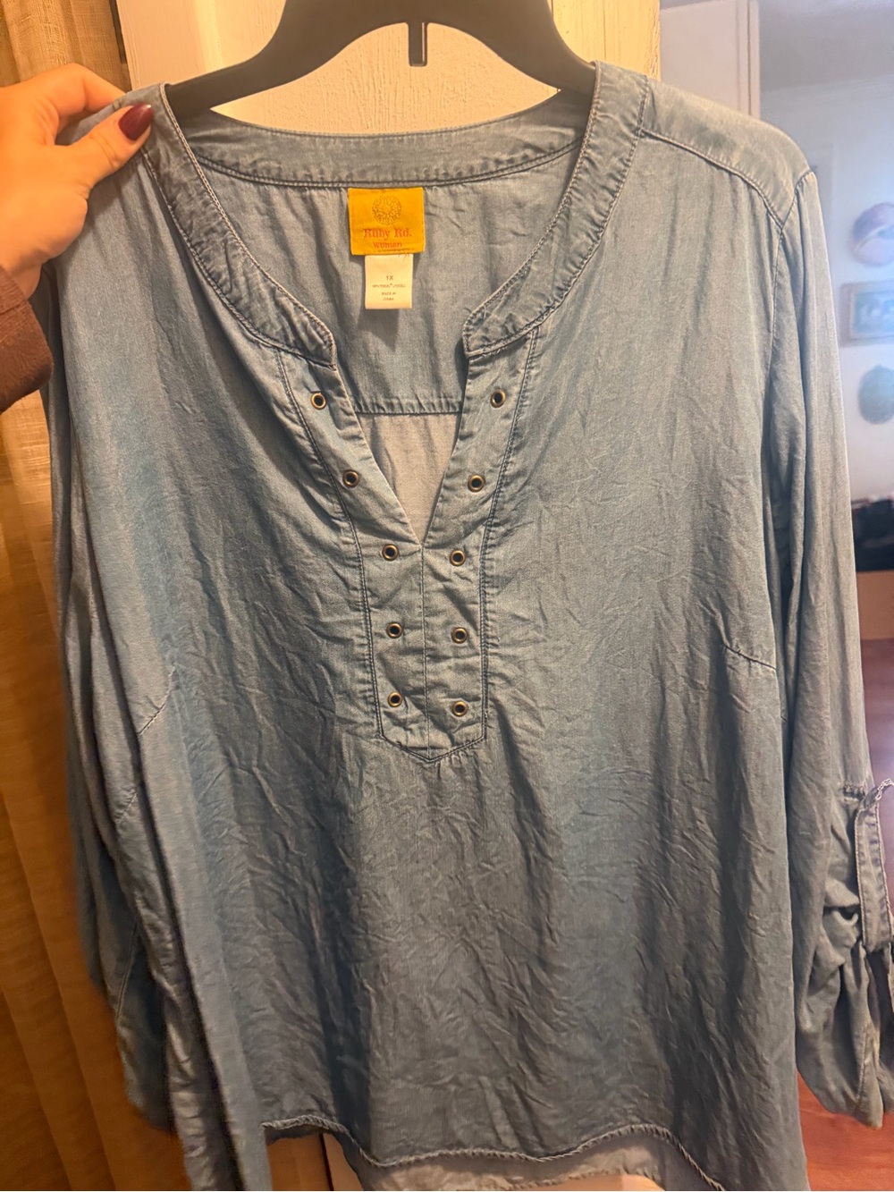 Ruby Rd. Denim Blue Eyelet V-Neck Tunic